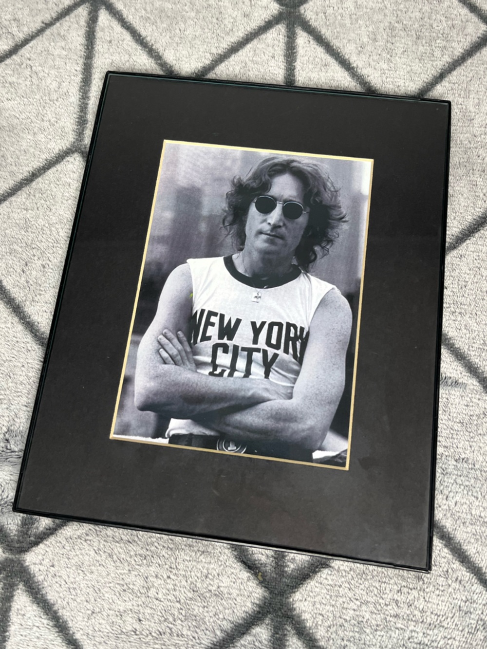 Framed John Lennon New York City Black & White Photo Print Beatles Wall Art